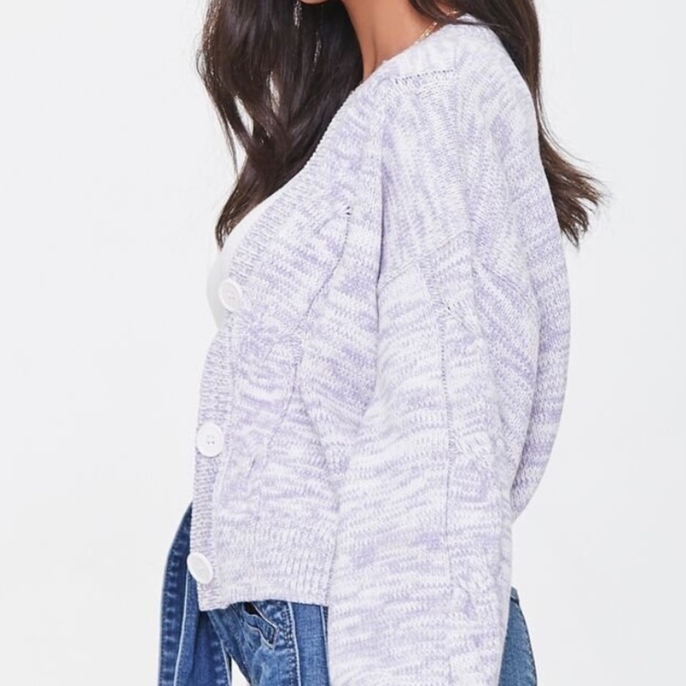 NWT lavender purple cable knit cropped cardigan - Picture 4 of 6